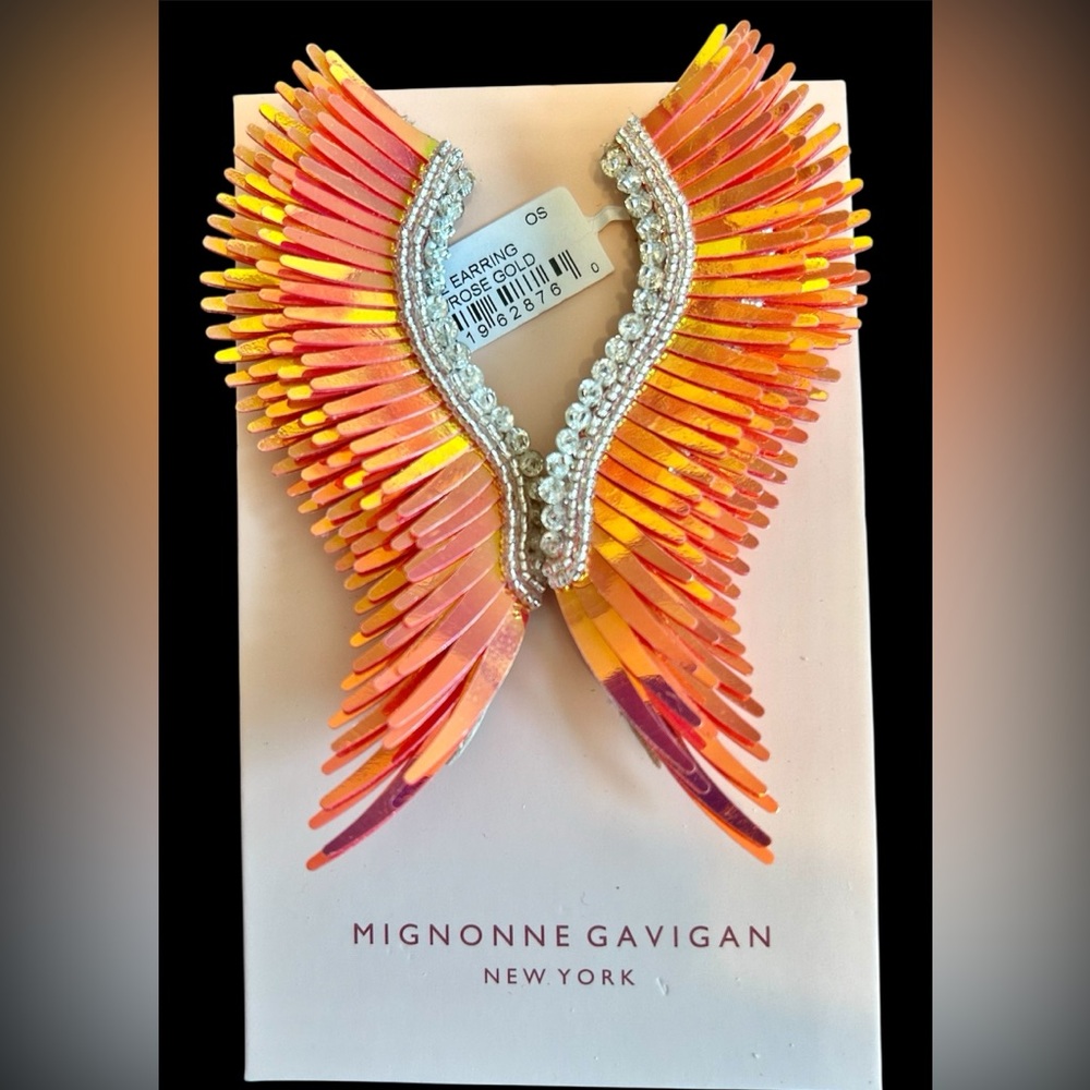 NWT Mignonne Gavigan Wing Statement Earrings - Orange & Pink